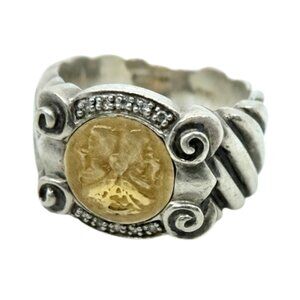 Samuel J Benham BJC: STERLING SILVER & 14K GOLD DIAMOND ROMAN DOUBLE HEAD RING